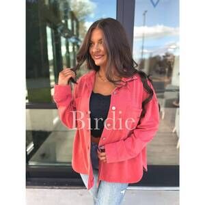 NEW BIRDIE french terry shacket in coral red